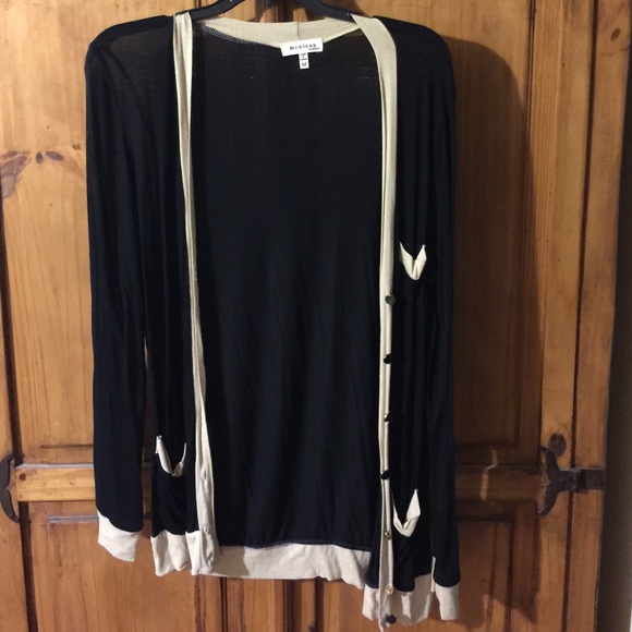 Black Cardigan with tan trim size medium