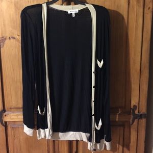 Black Cardigan with tan trim size medium