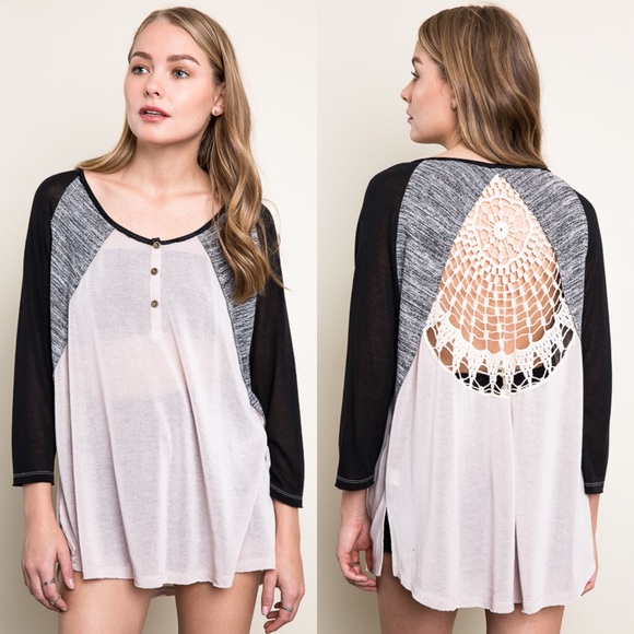 1DAYSALE Plethora Crochet Back Baseball Top / Tee - Picture 3 of 4