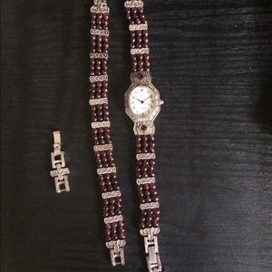 Avon Maroon watch and bracelet set