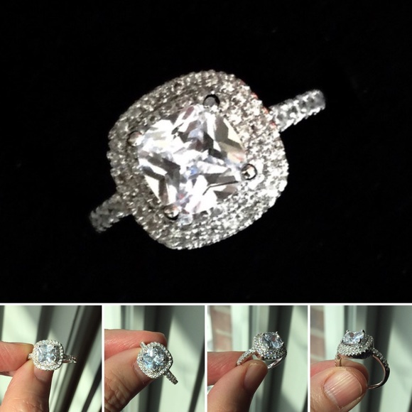 925 Sterling Silver double Halo CZ wedding ring