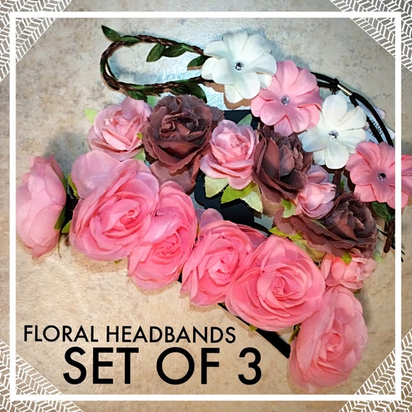 "Flower Crowns" Floral Headbands Set of 3