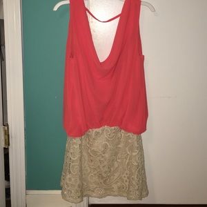coral and lace short backless dress