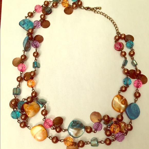 Bright double strand beaded necklace