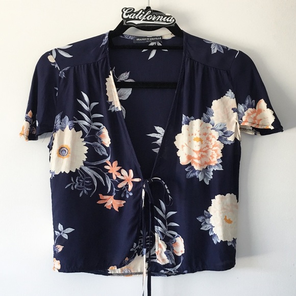 Brandy Melville Tops - Pre-loved navy floral print Leesa silky top