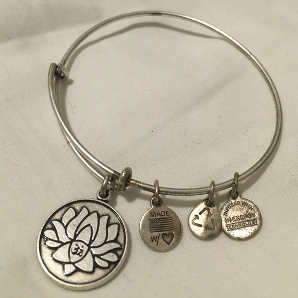 ALEX AND ANI Lotus Peace Petal Silver Charm Bangle