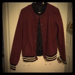Wool blend maroon varsity/letterman bomber