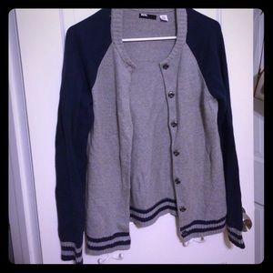 Varsity navy blue and grey cardigan