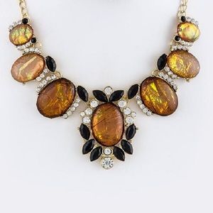 Rich golden caramel brown and rhinestone necklace