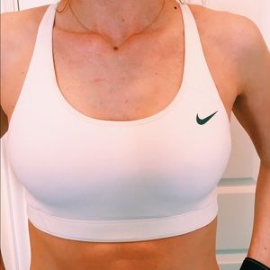 Nike white sports bra racer back hook closure