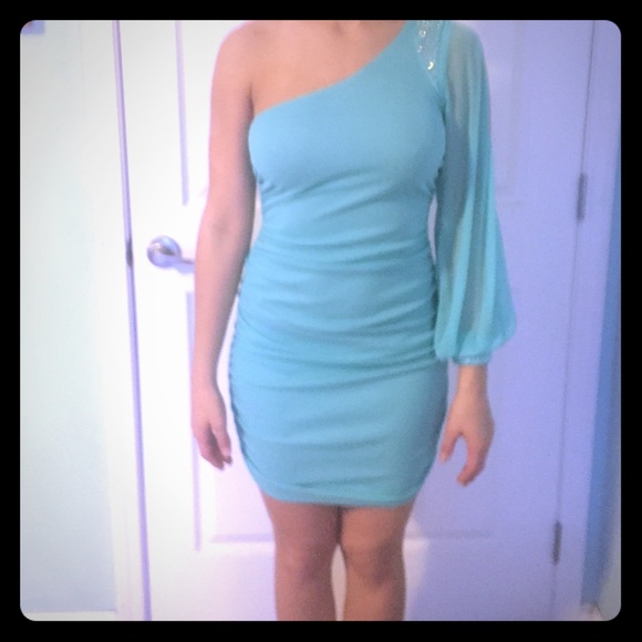 Mint One Shoulder Party Dress