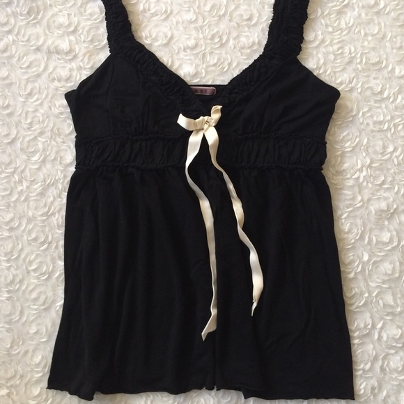 Velvet black v neck baby doll tank with bow p