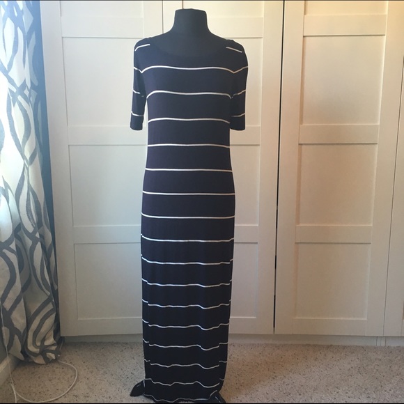LOFT navy and white striped maxi knit dress