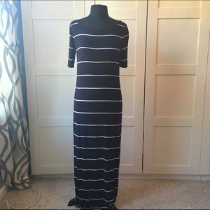 LOFT navy and white striped maxi knit dress