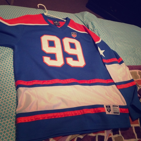 Blue, orange, and white jersey