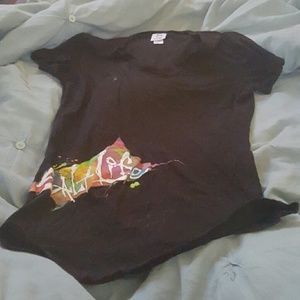 Salt life V neck black shirt with colored fish