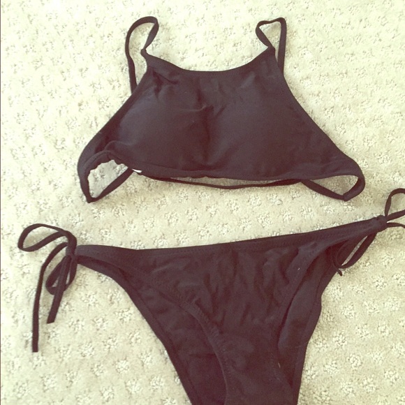 Black halter bathing suit