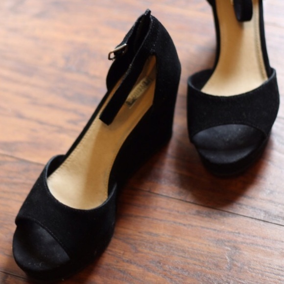 Black suede wedges