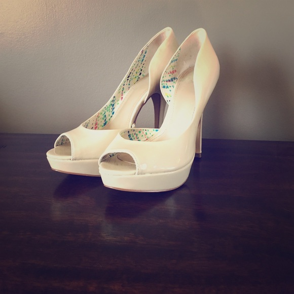 Nude open toe heels