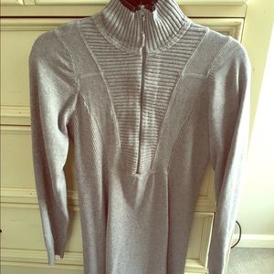 Athleta gray sweater dress with zip top.