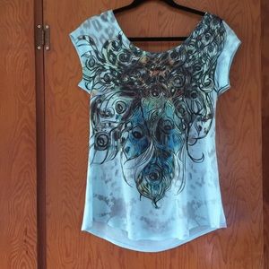 SOLD....BLEU peacock inspired t-shirt