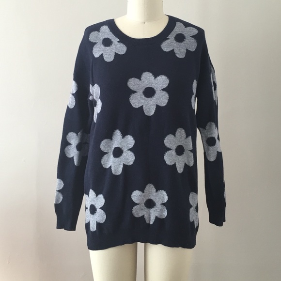 Mod Daisy Retro Pullover Long Jaquard Sweatshirt