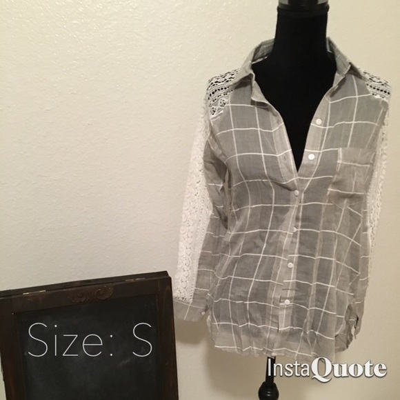 Grey lace sleeve button up