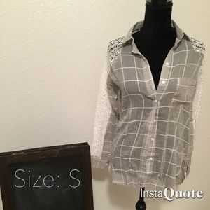 Grey lace sleeve button up