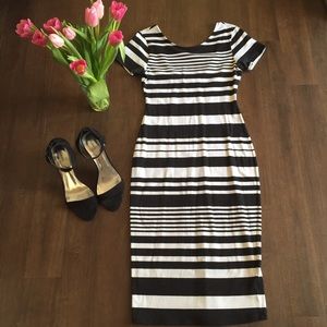 Wayf Black & White Striped Midi Dress