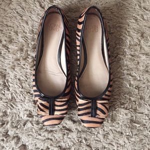 Brown Zebra Ponyhair Square Toe Bow Flats