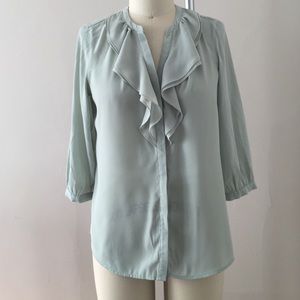 H&M Chiffon Blouse with Ruffles Sz 10 Sage Green