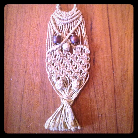Vintage Owl Macrame Necklace.
