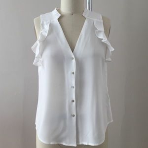 H&M Sz 10 White Buttondown tank w/Ruffled Armhole