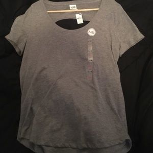 gray open back t shirt