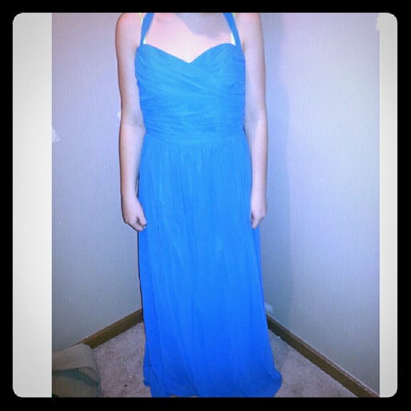 Caribbean blue halter top prom dress