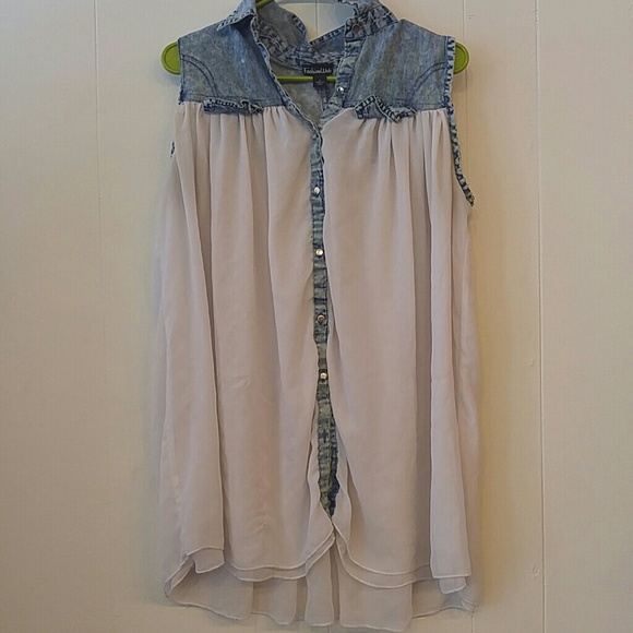 White and denim shirt.