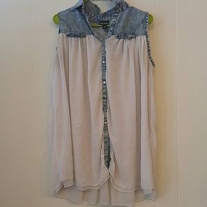 White and denim shirt.