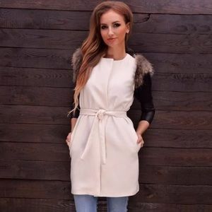 Fur Trimmed Wrap / Vest  / Jacket Top, white