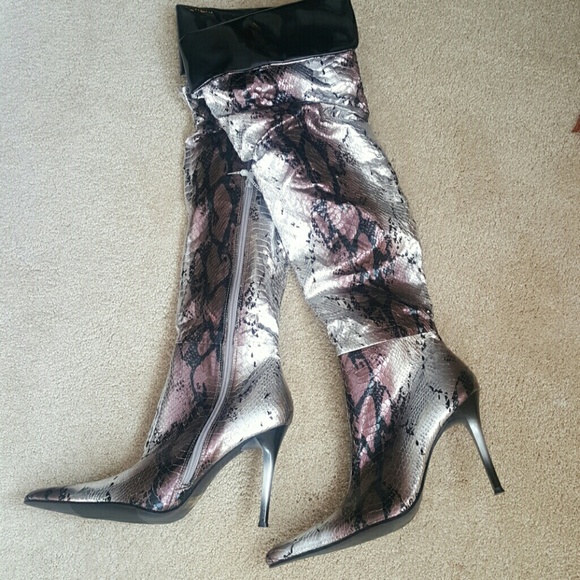 Faux silver snakeskin boots