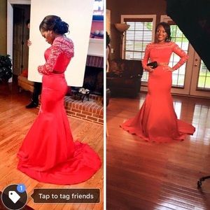 Two piece red prom dress