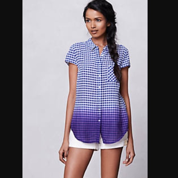 Anthropologie Dipped Gingham Buttondown