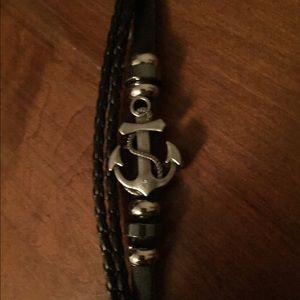 Anchor leather charm bracelet