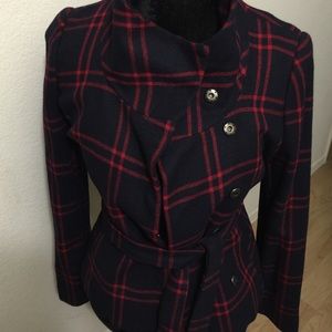 Cowl neck plaid blazer