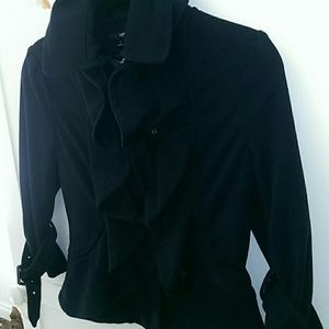 Aryn K Navy Ruffle Military Pea coat S