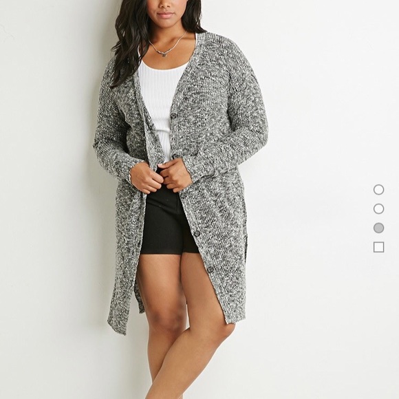 Long Marled knit cardigan with side slits