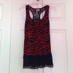 Red and black zebra top