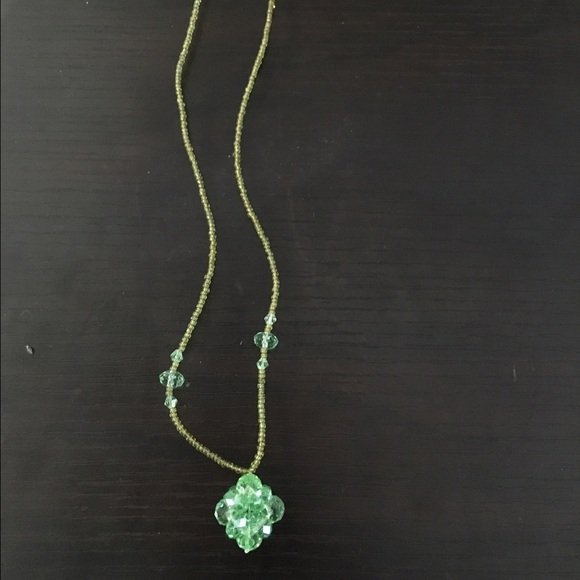 Green glass seed bead necklace