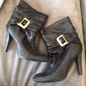 BCBG black high heel snake embossed bootie!