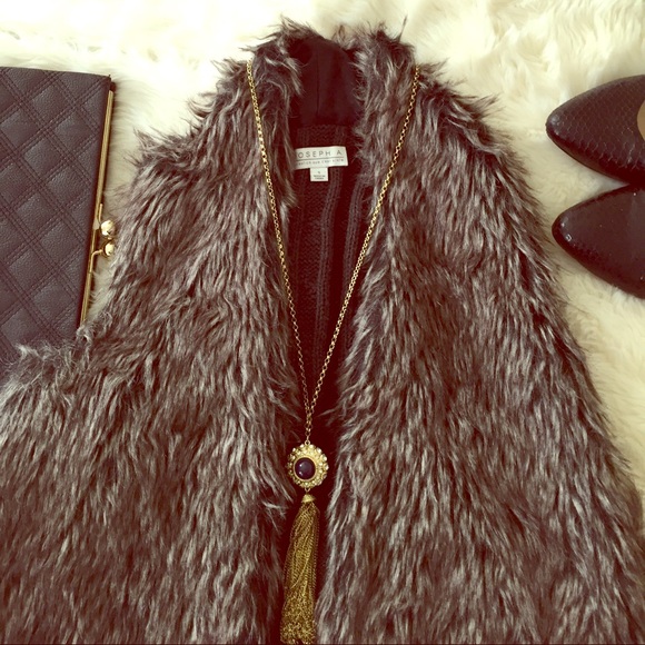 Faux Fur Vest With Cable Knit Back