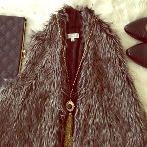 Faux Fur Vest With Cable Knit Back